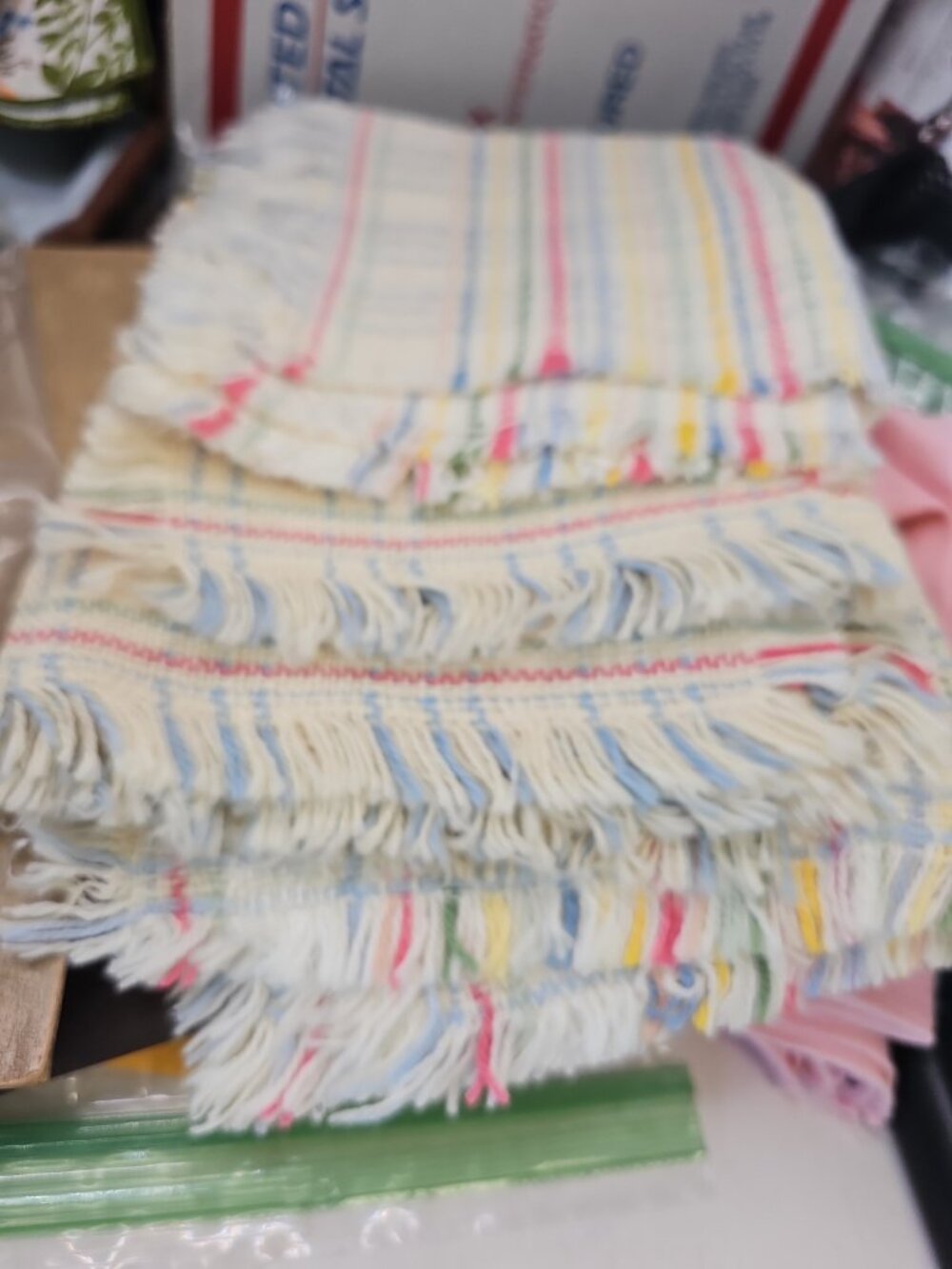 Napkins Cloth Lot Of 16 Woven/cross Stitch/crochet & Solid   With Fringe